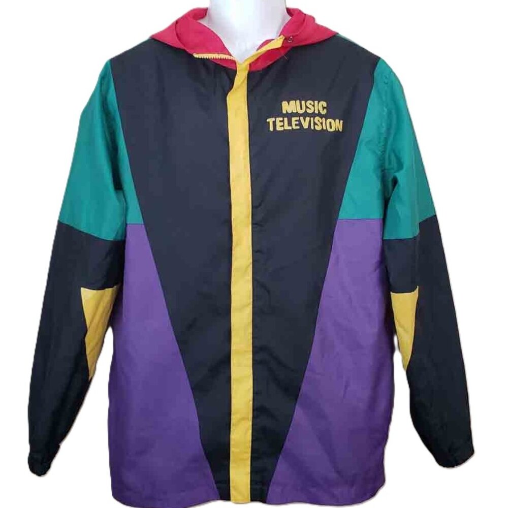 MTV Music Television Official Colorblock Windbreaker Jacket Full Zip Size Small